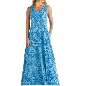 Soft Surroundings NWT Santiago Dress Abstract Blue Petite Large Maxi Tank Dress